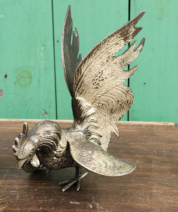 PAIR OF METAL SILVER FINISH ROOSTERS