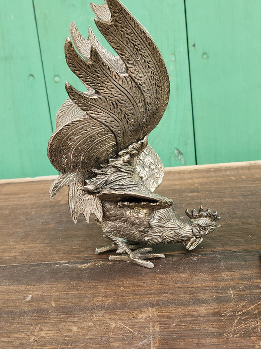 PAIR OF METAL SILVER FINISH ROOSTERS