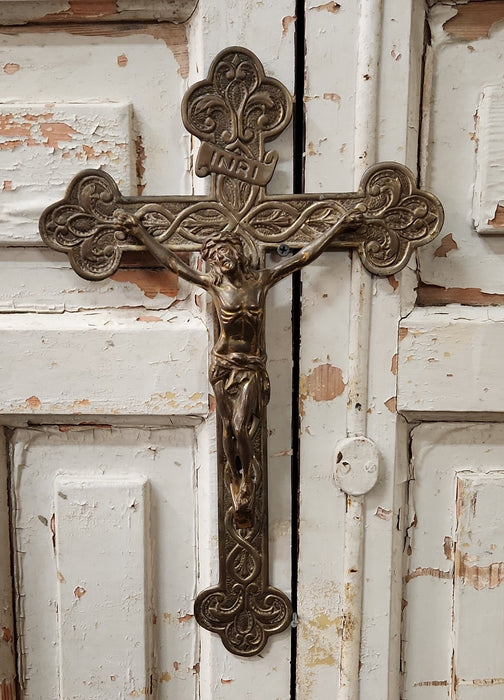 BRASS WALL CRUCIFIX WITH BRONZE CORPUS