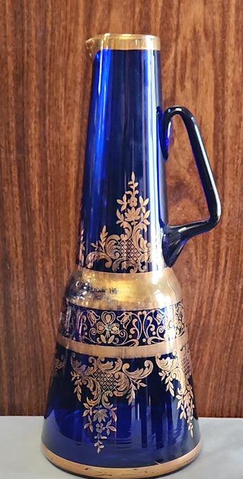 BLUE AND GOLD BOHEMIAN DECANTER SET