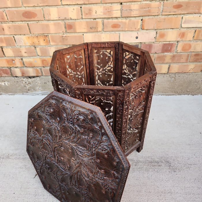 CARVED LEAF OCTAGON TABORET