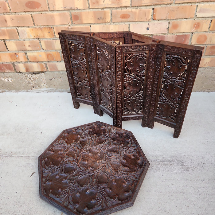CARVED LEAF OCTAGON TABORET