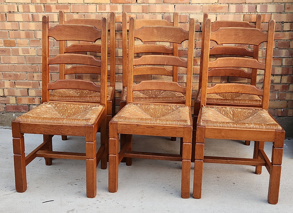 SET OF 6 OAK RUSH LADDER BACK CHAIRS