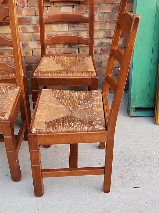 SET OF 6 OAK RUSH LADDER BACK CHAIRS