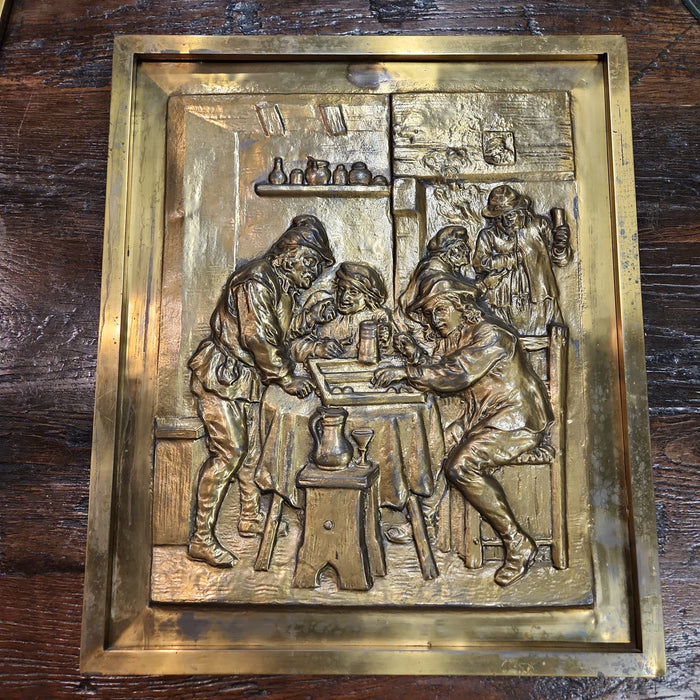 BRASS RELIEF OF PUB SCENE