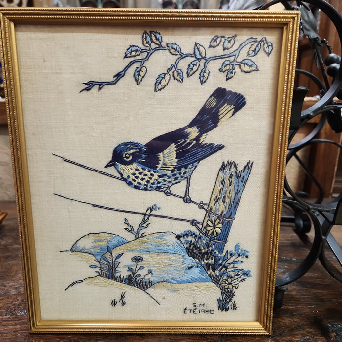 1980 VINTAGE BLUE BIRD NEEDLEPOINT