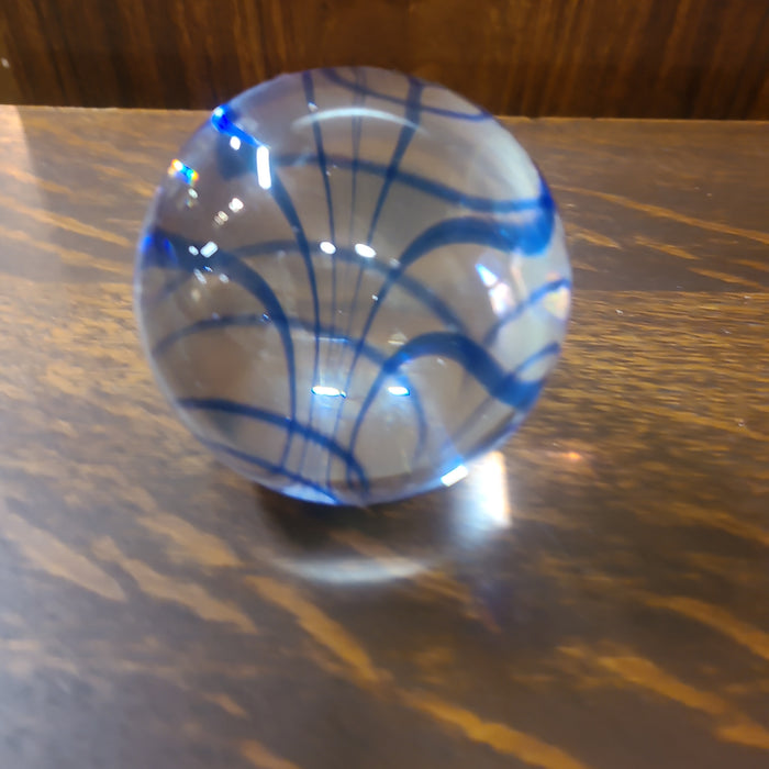 GLASS WITH BLUE STRIPE PAPER WEIGHT