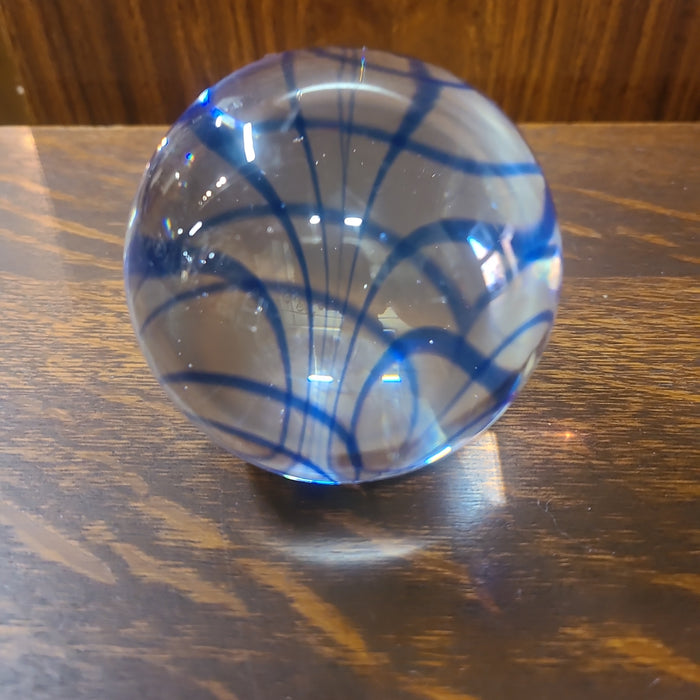 GLASS WITH BLUE STRIPE PAPER WEIGHT