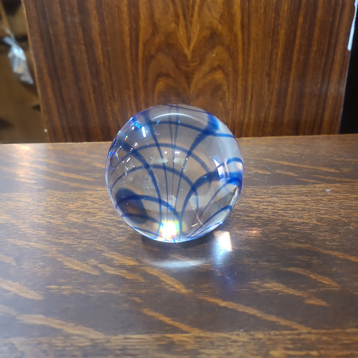 GLASS WITH BLUE STRIPE PAPER WEIGHT