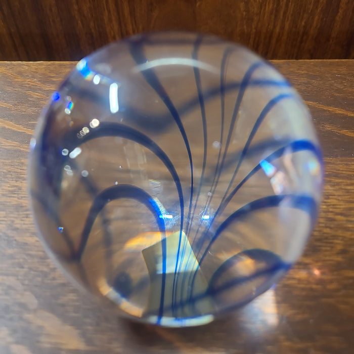 GLASS WITH BLUE STRIPE PAPER WEIGHT