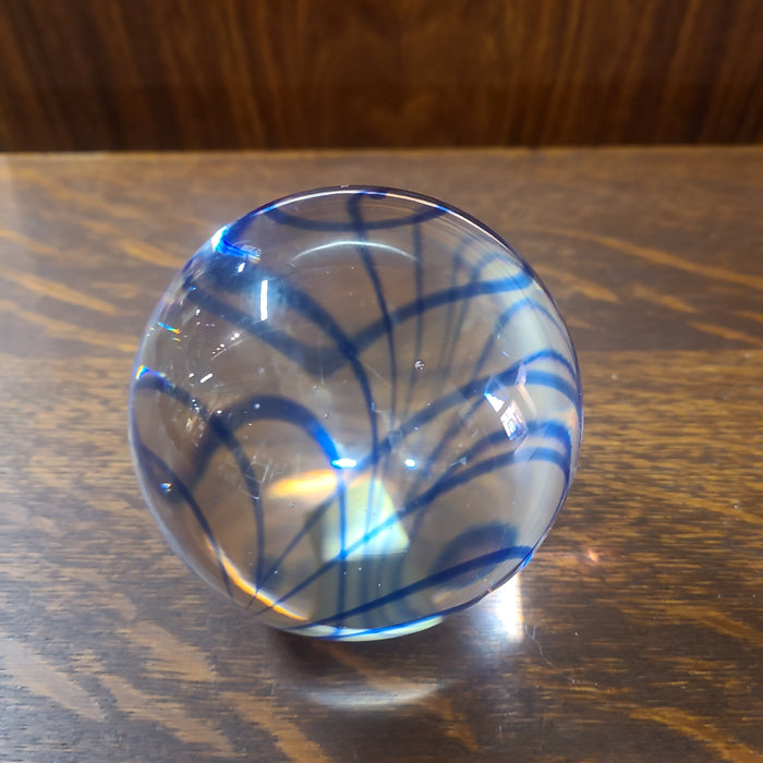 GLASS WITH BLUE STRIPE PAPER WEIGHT