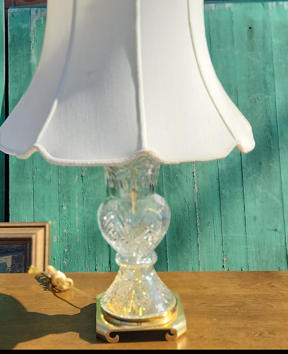 BRASS AND GLASS LAMP WITH SHADE