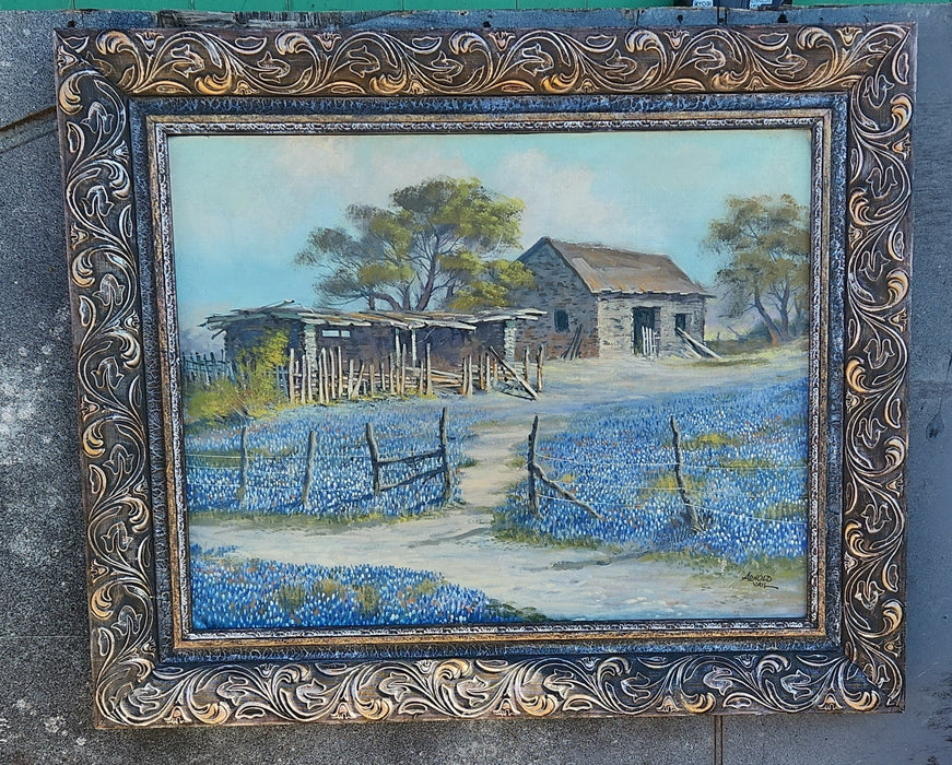 FRAMED BLUEBONNET OIL PAINTING SIGNED ARNOLD VAIL