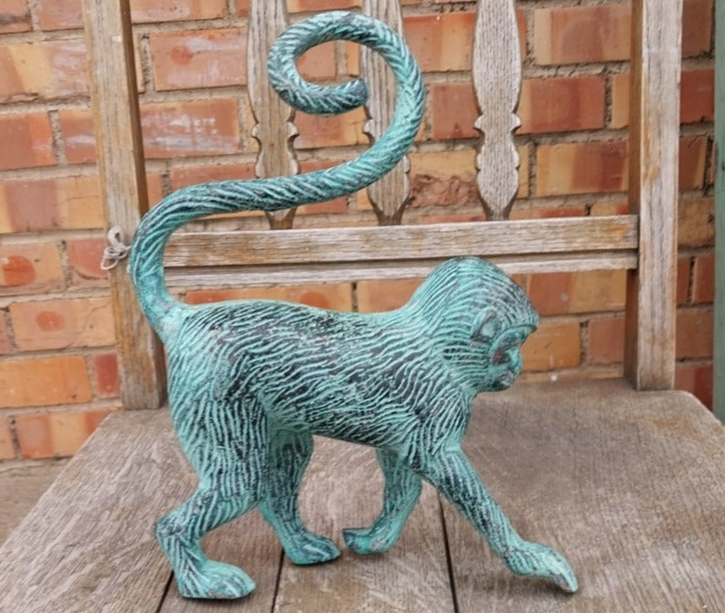METAL MONKEY WITH FAUX VERDIGRIS