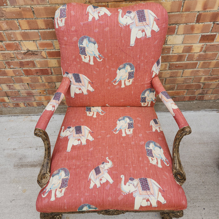 CHIPPENDALE ARM CHAIR WITH ELEPHANT UPHOLSTERY