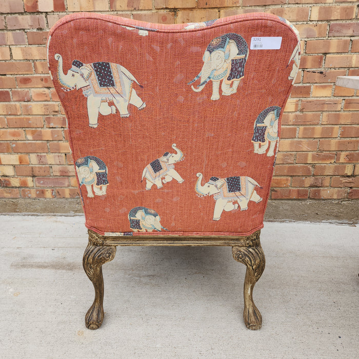 CHIPPENDALE ARM CHAIR WITH ELEPHANT UPHOLSTERY