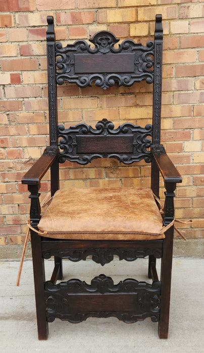 CARVED BACK BACK ENGLISH OAK CHAIR