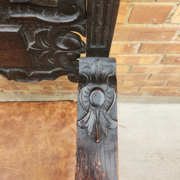 CARVED BACK BACK ENGLISH OAK CHAIR