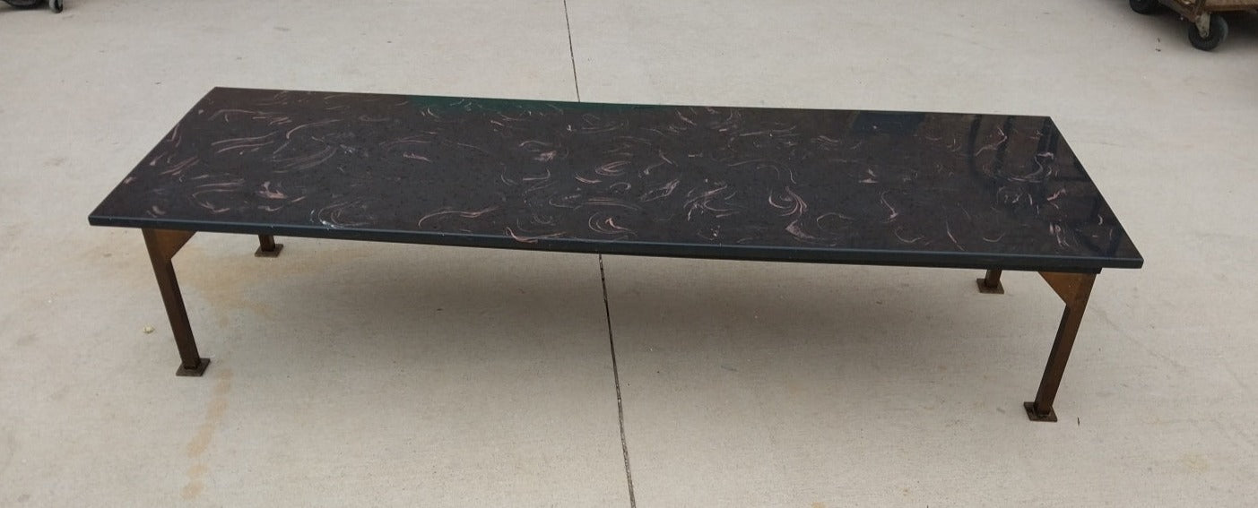 LONG FAUX MARBLE METAL BASE COFFEE TABLE