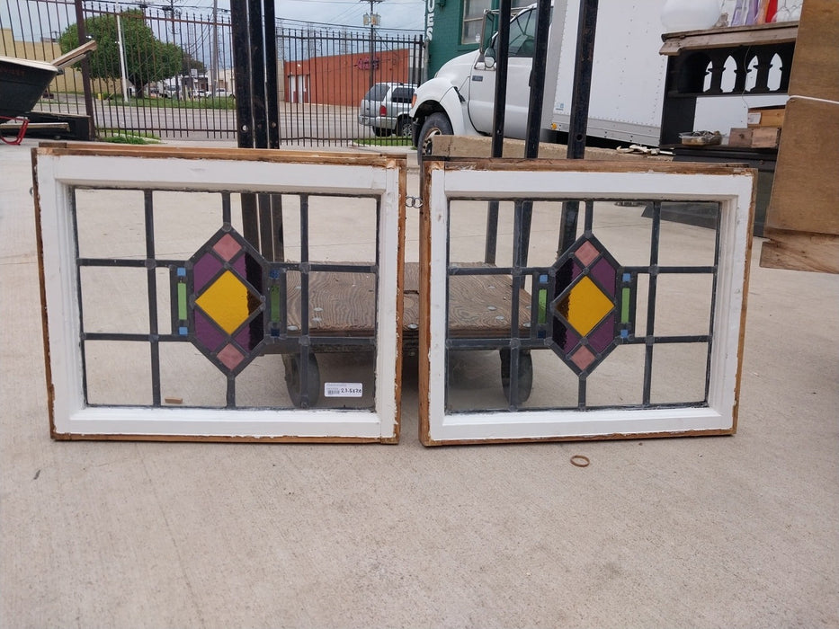 CENTER DIAMOND MULTICOLORED STAINED GLASS WINDOWS