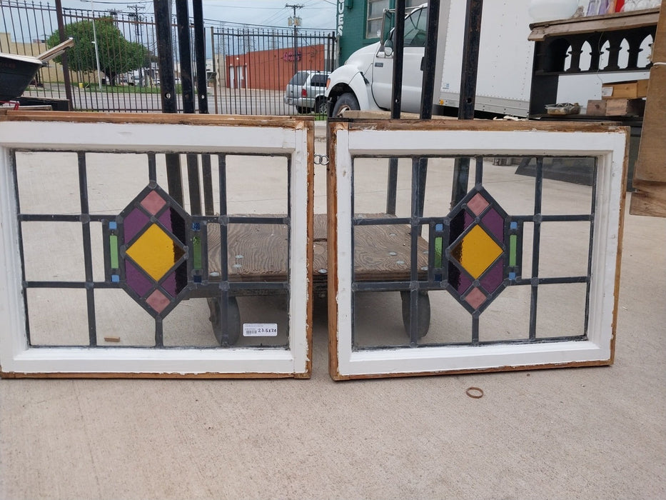 CENTER DIAMOND MULTICOLORED STAINED GLASS WINDOWS