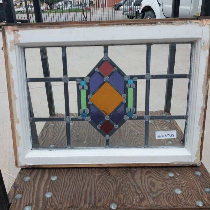 SMALL CENTER DIAMOND MULTICOLORED STAINED GLASS WINDOWS