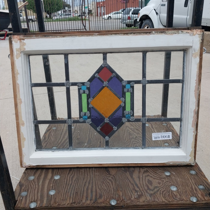 SMALL CENTER DIAMOND MULTICOLORED STAINED GLASS WINDOWS