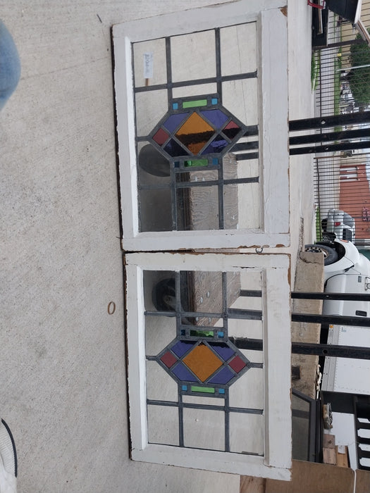 SMALL CENTER DIAMOND MULTICOLORED STAINED GLASS WINDOWS