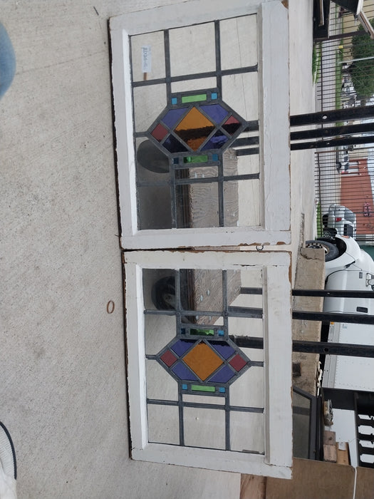 SMALL CENTER DIAMOND MULTICOLORED STAINED GLASS WINDOWS