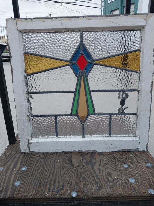 SQUARE MULTI COLORED CROSS STAINED GLASS WINDOWS