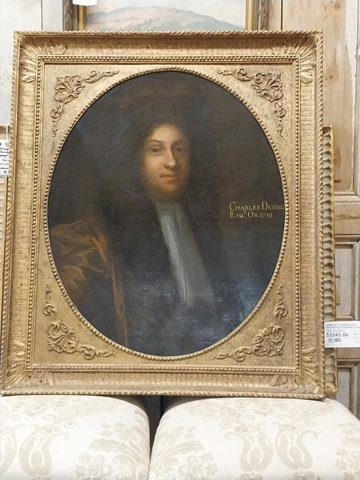 LARGE GILT FRAMED 18TH CENTURY OIL PAINTING OF A MAN