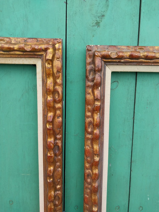 PAIR OF FRAMES BRONZE GOLD FINISH WITH THIN LINEN FILIT