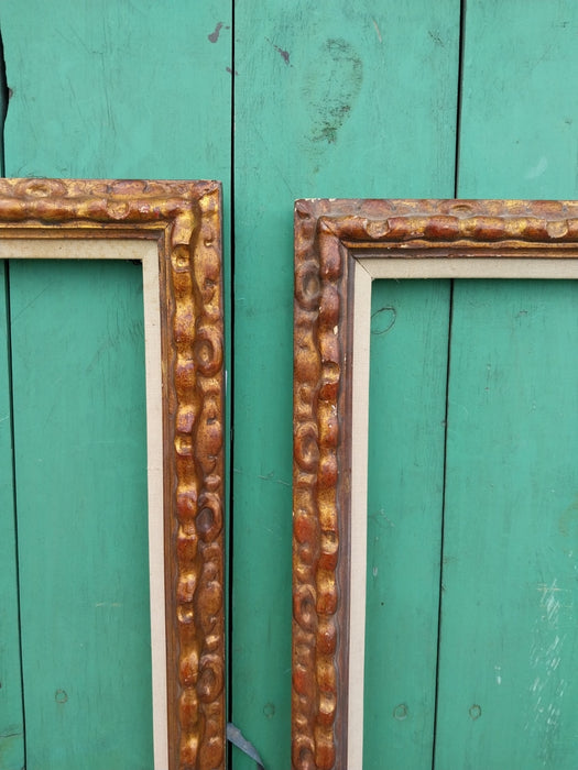 PAIR OF FRAMES BRONZE GOLD FINISH WITH THIN LINEN FILIT