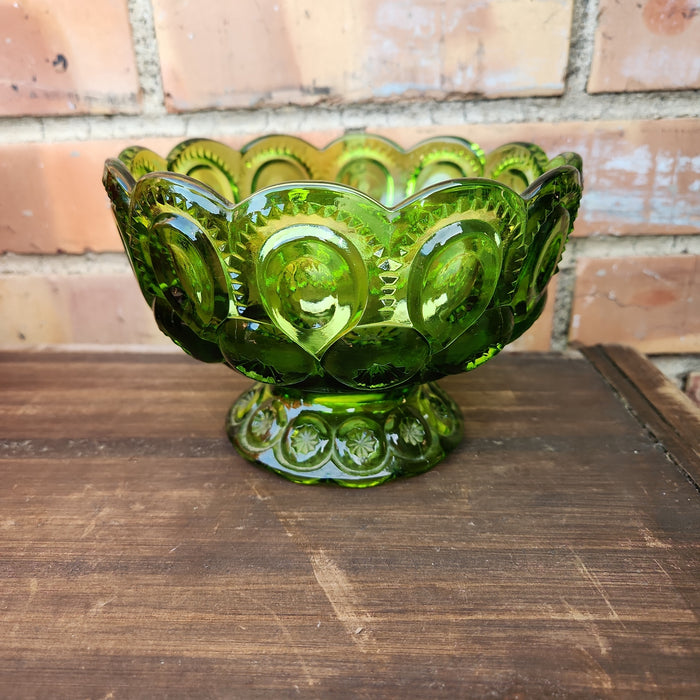 PRESSED GREEN GLASS FOOTED BOWL