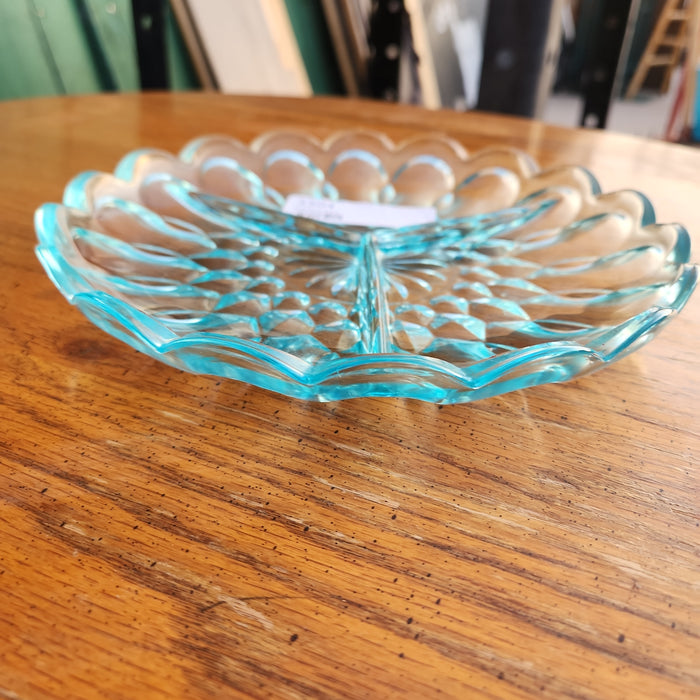 BLUE GLASS DIVIDED DISH