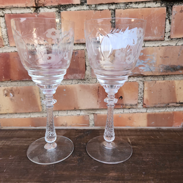 PAIR OF TALL ETCHED CRYSTAL  GOBLETS