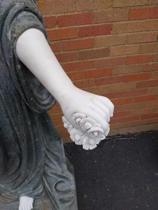 MARBLE WOMAN STATUE WITH GREEN DRESS AS FOUND