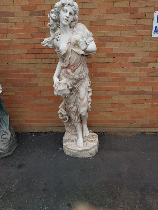 MARBLE WOMAN STATUE WITH ORANGE DRESS AS FOUND