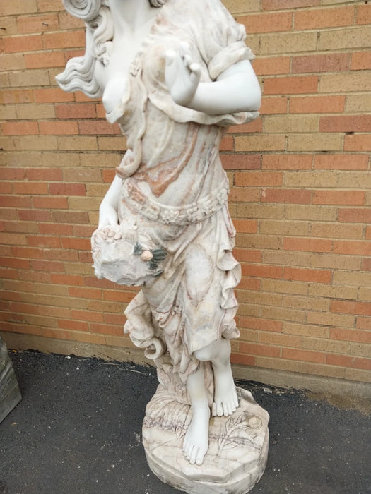MARBLE WOMAN STATUE WITH ORANGE DRESS AS FOUND