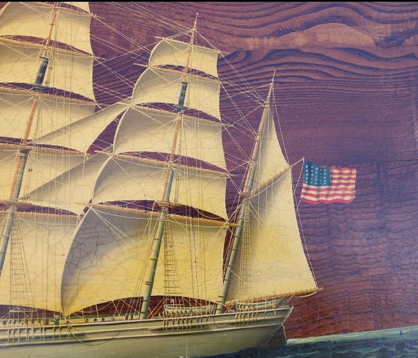 EARLY OIL PAINTING OF A CLIPPER SHIP ON BOARD