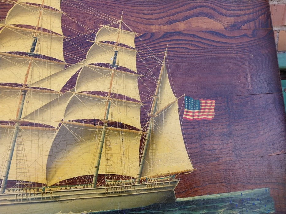 EARLY OIL PAINTING OF A CLIPPER SHIP ON BOARD