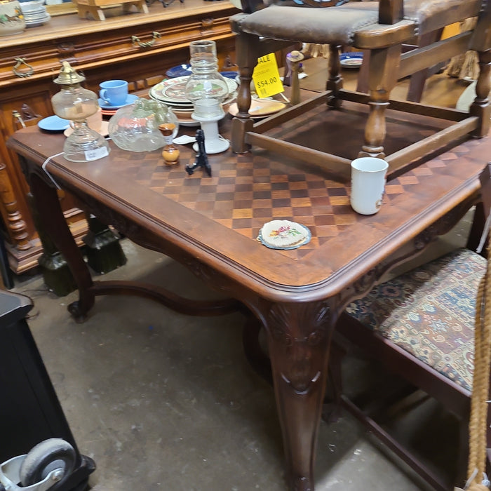 FRENCH LOUIS XV WALNUT PARQUET DINING TABLE