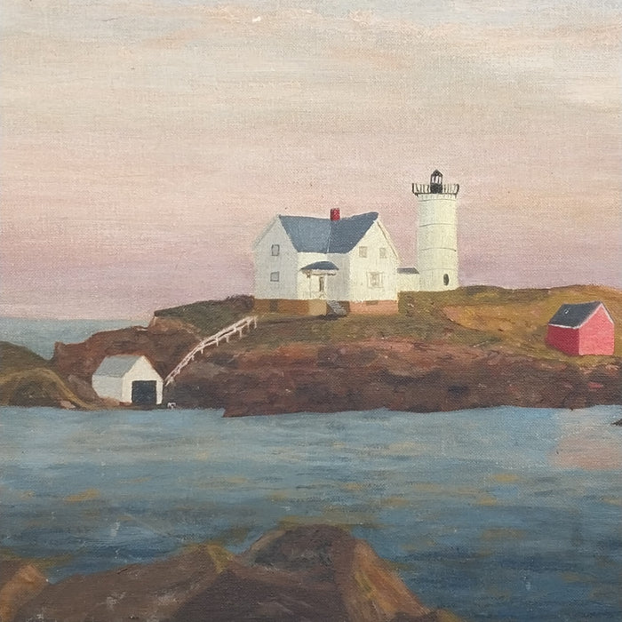 PRIMITIVE OIL PAINTING OF A LIGHTHOUSE