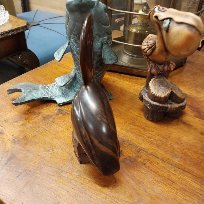 CARVED ROSEWOOD PELICAN