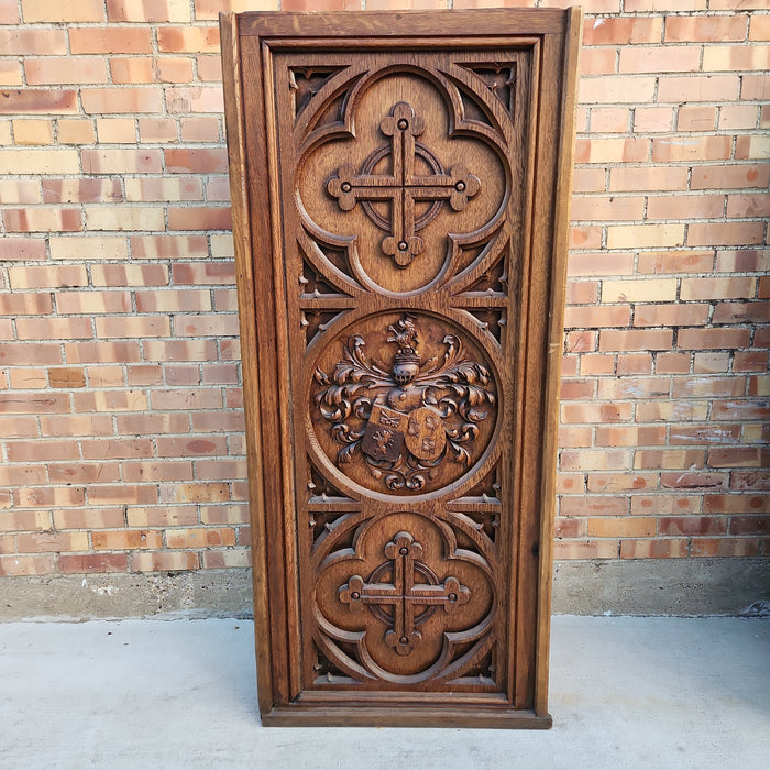 TALL OAK CARVED RELIGIOUS ALTAR PANEL MADE INTO PODIUM