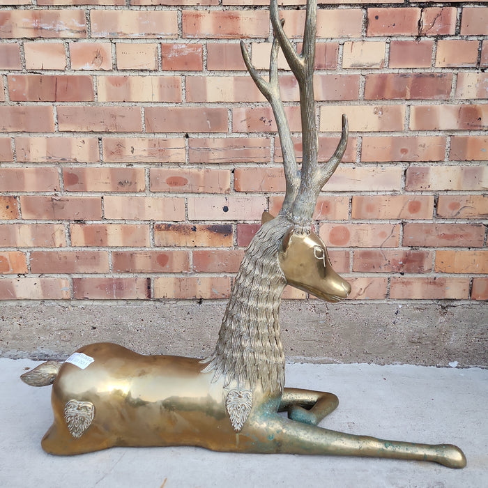 LARGE VINTAGE  BRASS DEER STATUE