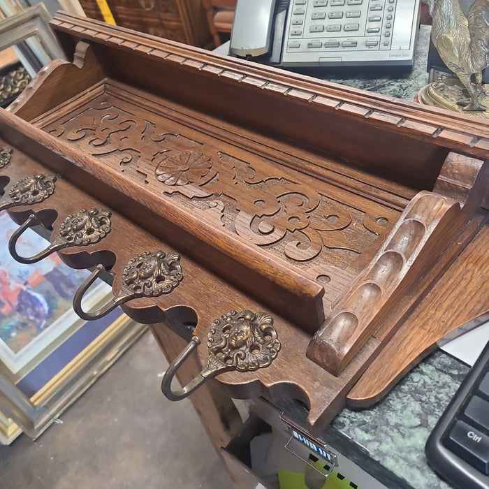 OAK WALL SHELF WITH HOOKS