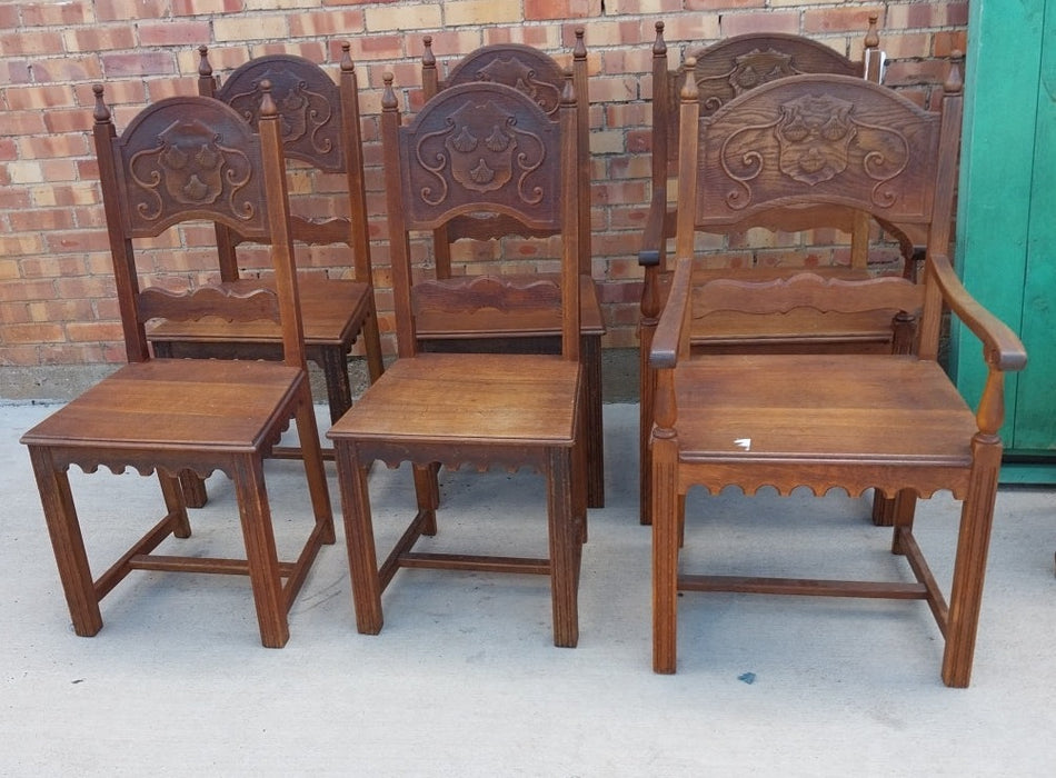 SET OF 6 ARCHED BACK SHELL CARVED OAK CHAIRS