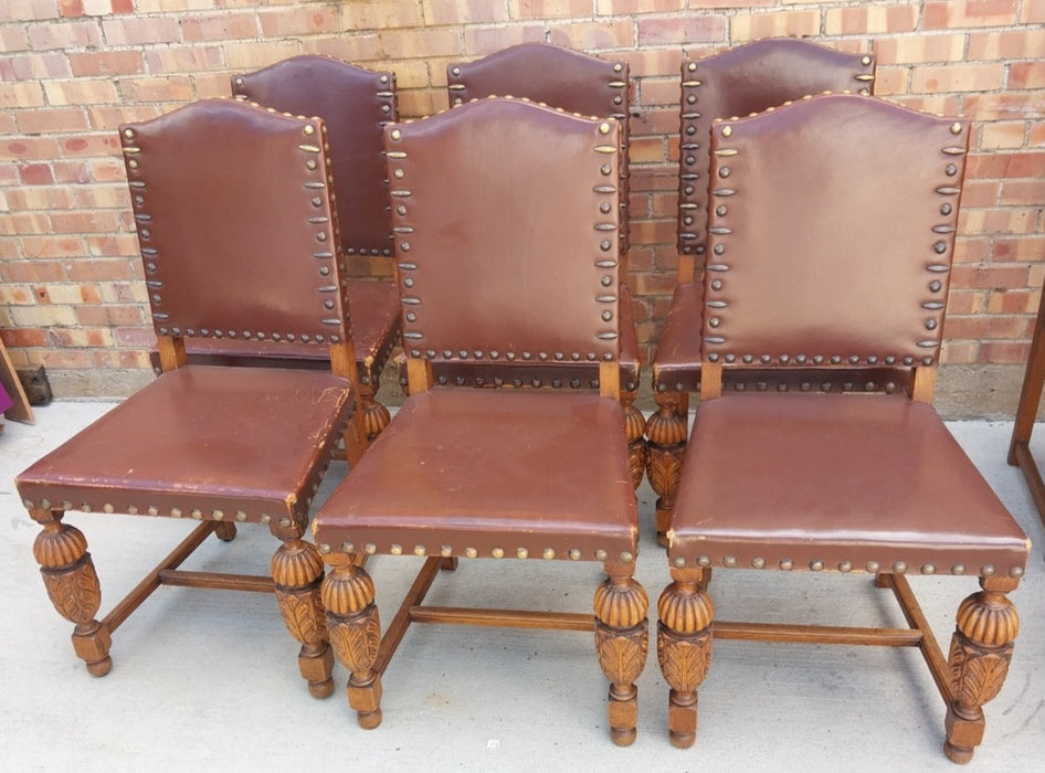 SET OF 6 TUDOR OAK CHARS WITH LEATHER SEATS