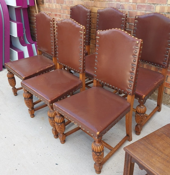 SET OF 6 TUDOR OAK CHARS WITH LEATHER SEATS